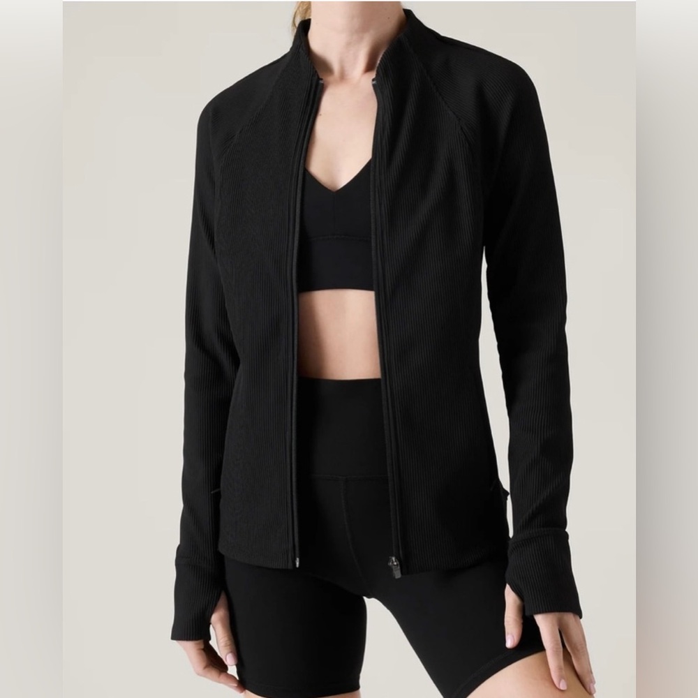 Athleta Size S Salutation Rib Jacket Black Full Zip Up